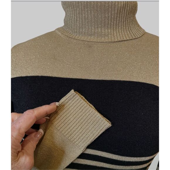 Joseph A Metallic Turtleneck Stripe Sweater Size M Glitter Sparkly - Picture 12 of 15